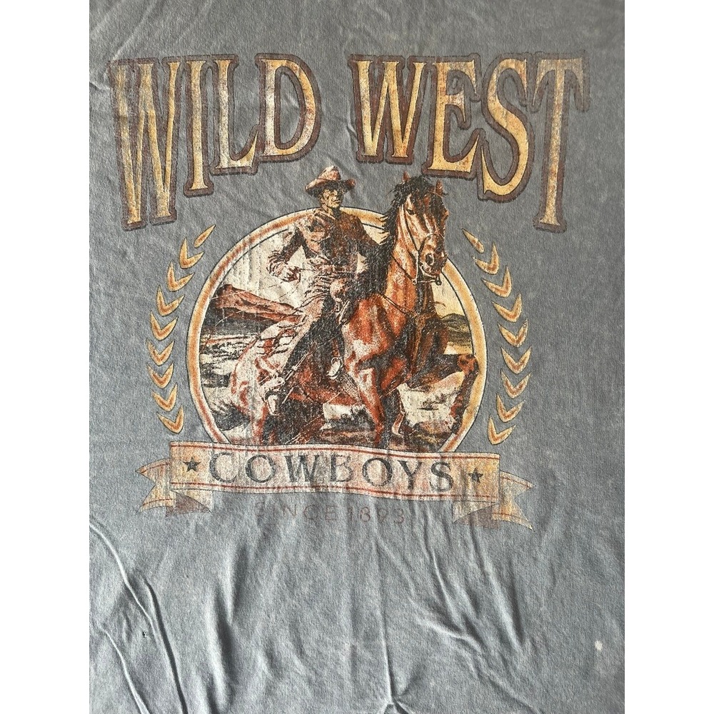 Zutter USA Wild West Cowboys Graphic T-Shirt Blue Acid Wash Mens Large Retro